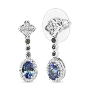 D'Joy Peacock Tanzanite and Multi Gemstone 1.75 ctw Celestial Elegance Earrings in Rhodium Over Sterling Silver