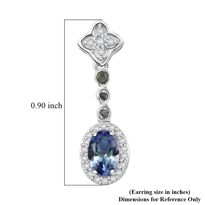 D'Joy Peacock Tanzanite and Multi Gemstone 1.75 ctw Celestial Elegance Earrings in Rhodium Over Sterling Silver
