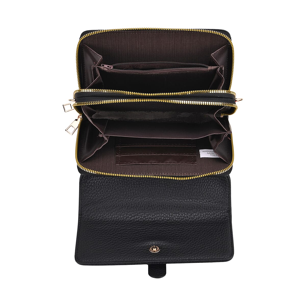 Black Solid Faux Leather Crossbody Wallet with Shoulder Strap image number 5