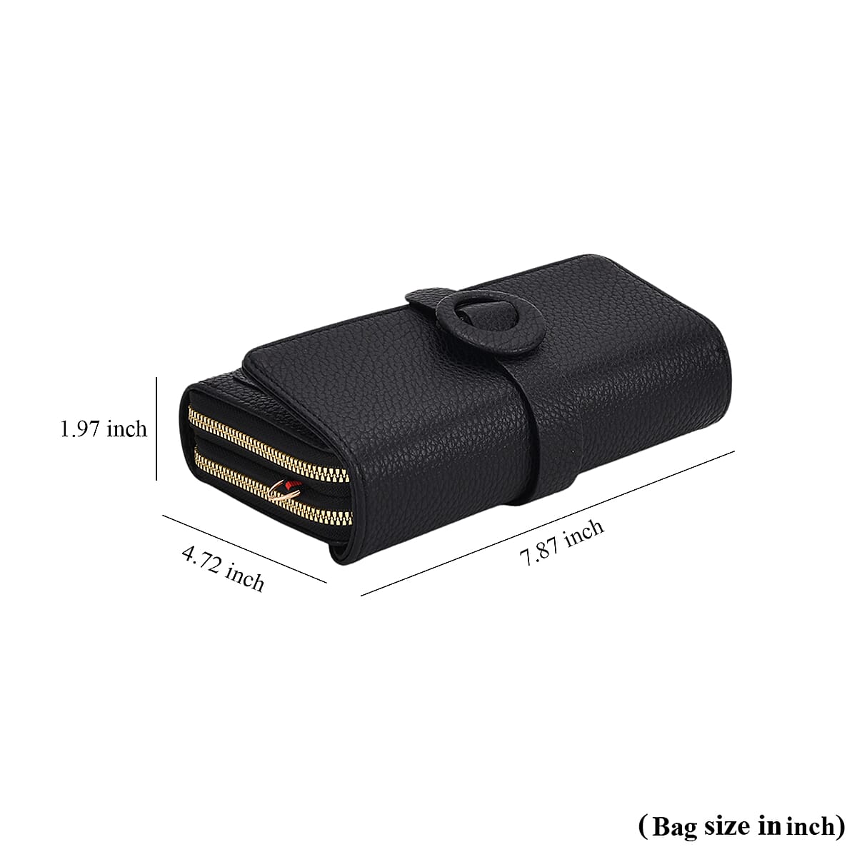 Black Solid Faux Leather Crossbody Wallet with Shoulder Strap image number 7