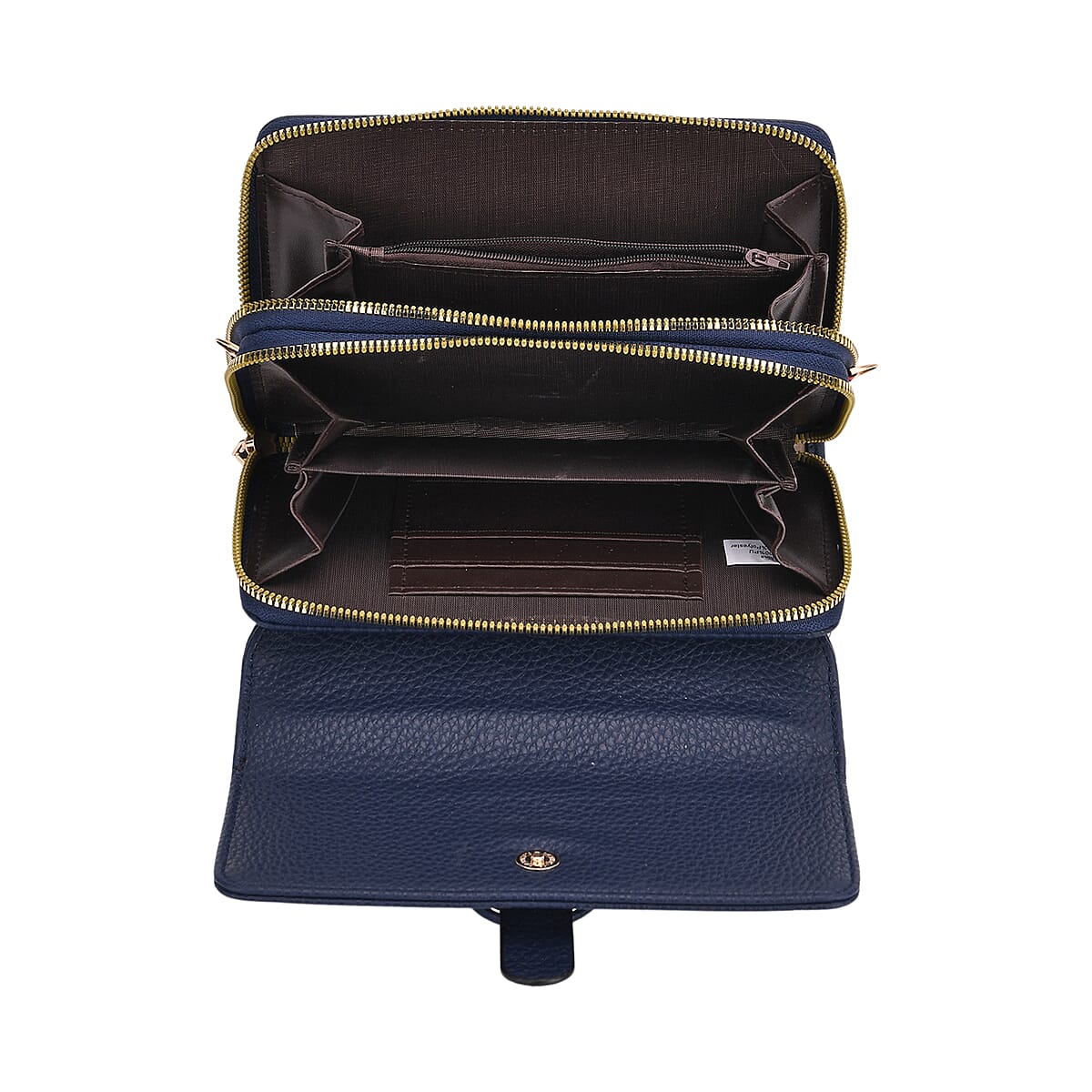 Navy Solid Faux Leather Crossbody Wallet with Shoulder Strap image number 5