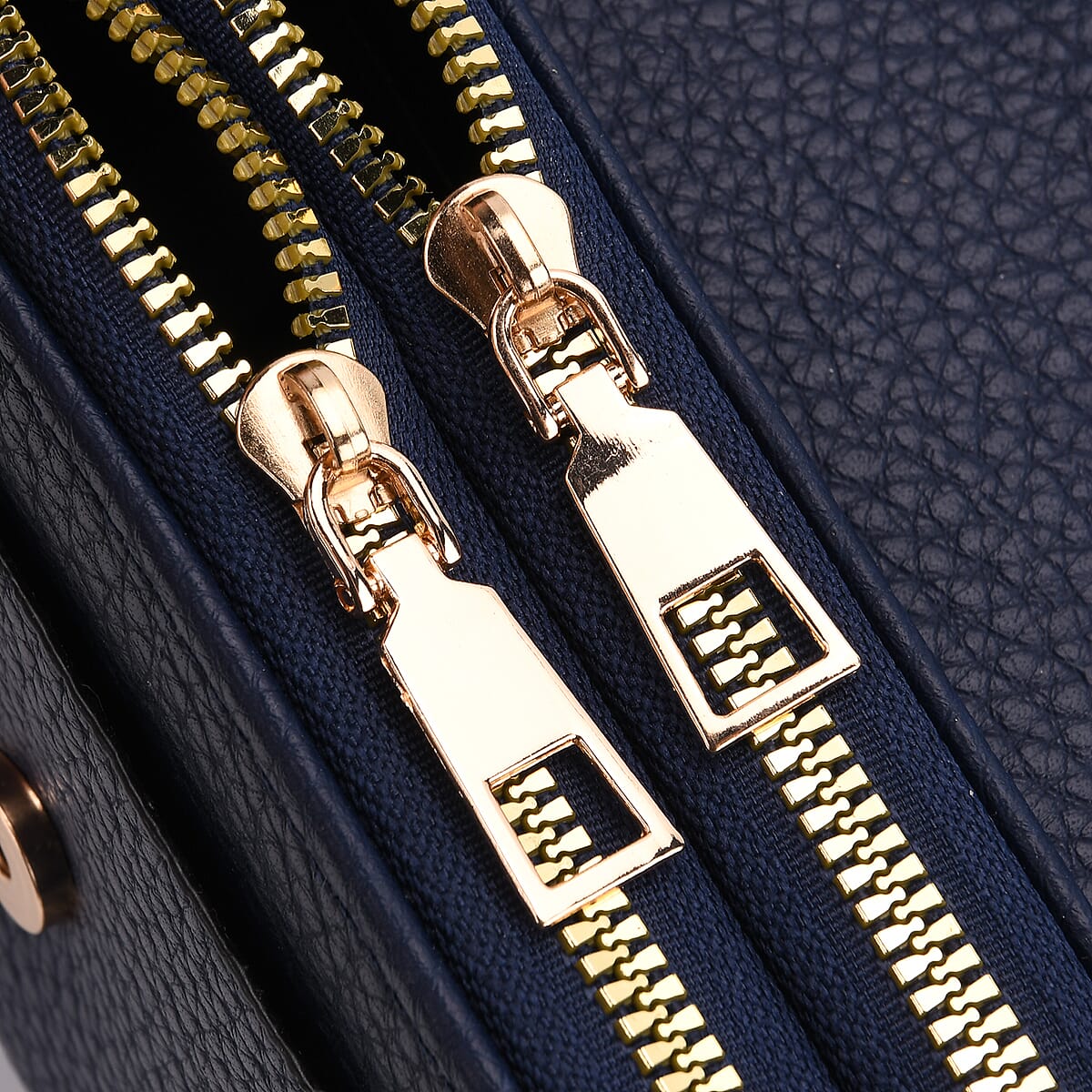 Navy Solid Faux Leather Crossbody Wallet with Shoulder Strap image number 6