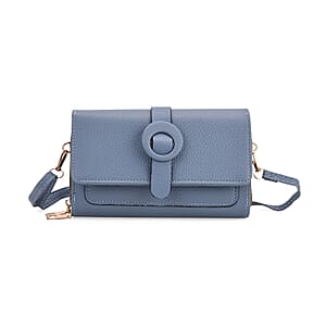 Blue Solid Faux Leather Crossbody Wallet with Shoulder Strap