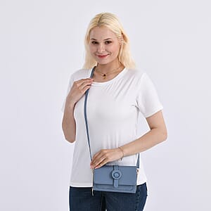 Blue Solid Faux Leather Crossbody Wallet with Shoulder Strap