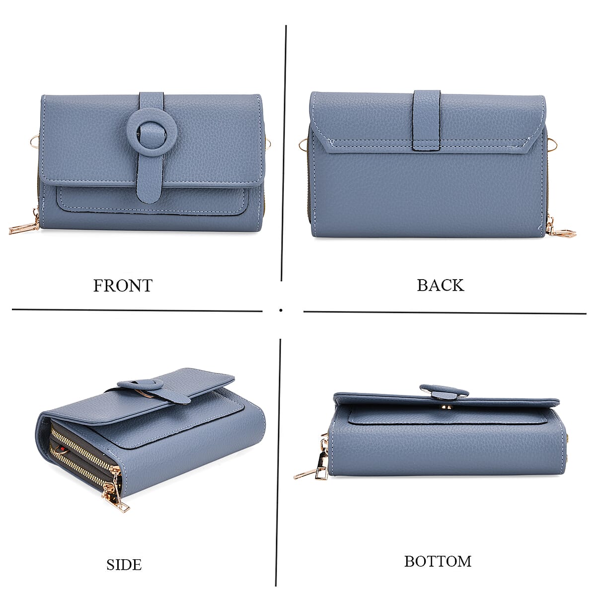 Blue Solid Faux Leather Crossbody Wallet with Shoulder Strap image number 4