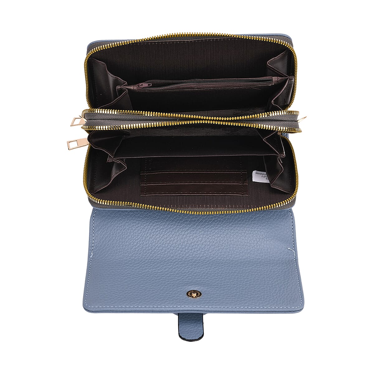 Blue Solid Faux Leather Crossbody Wallet with Shoulder Strap image number 5