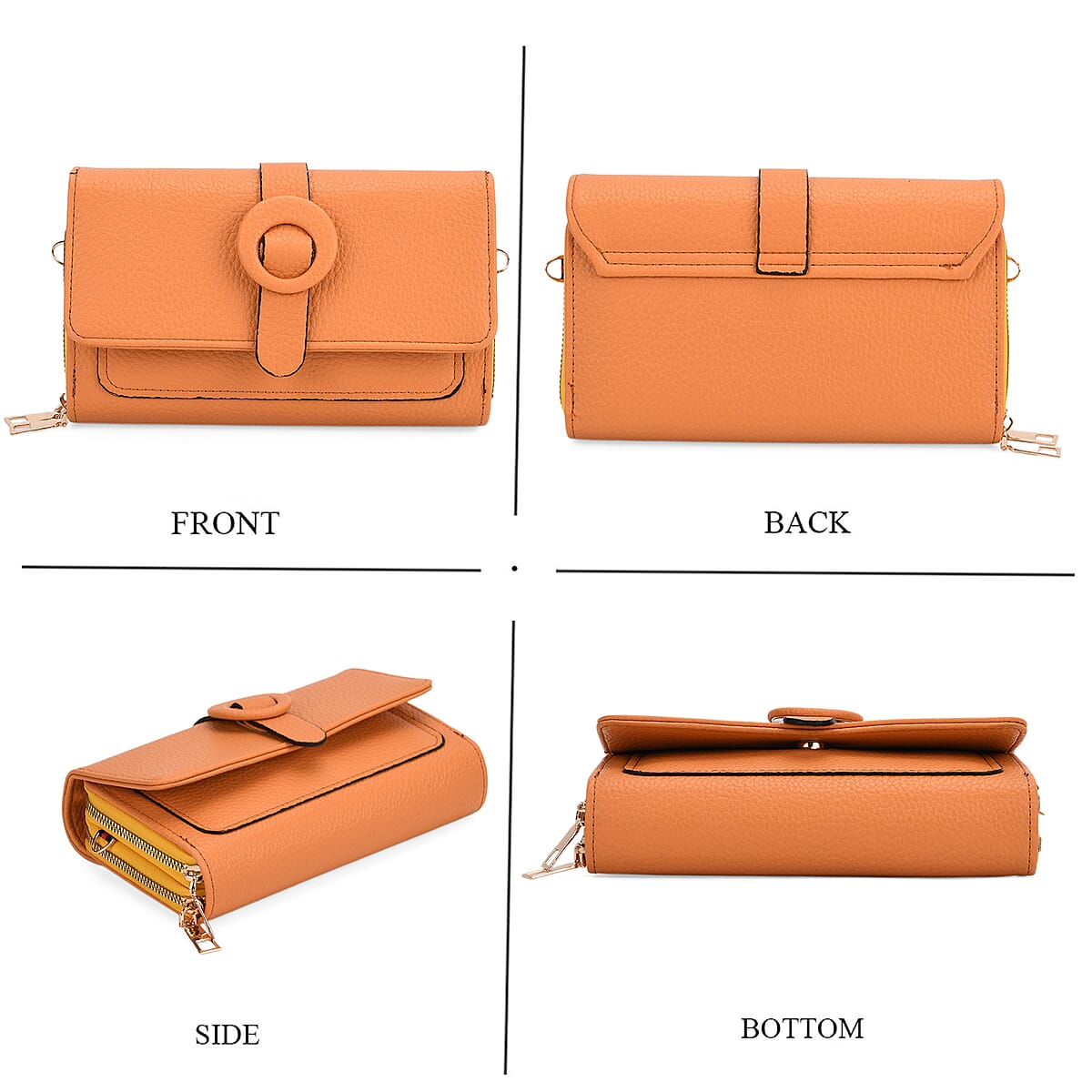 Orange Solid Faux Leather Crossbody Wallet with Shoulder Strap image number 4