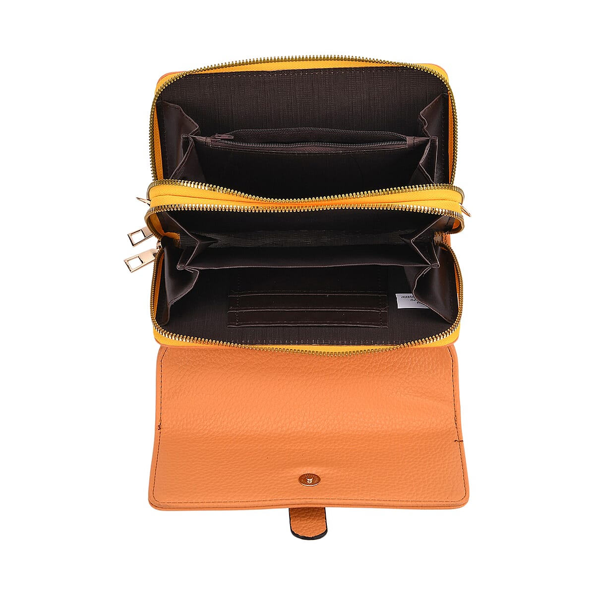 Orange Solid Faux Leather Crossbody Wallet with Shoulder Strap image number 5