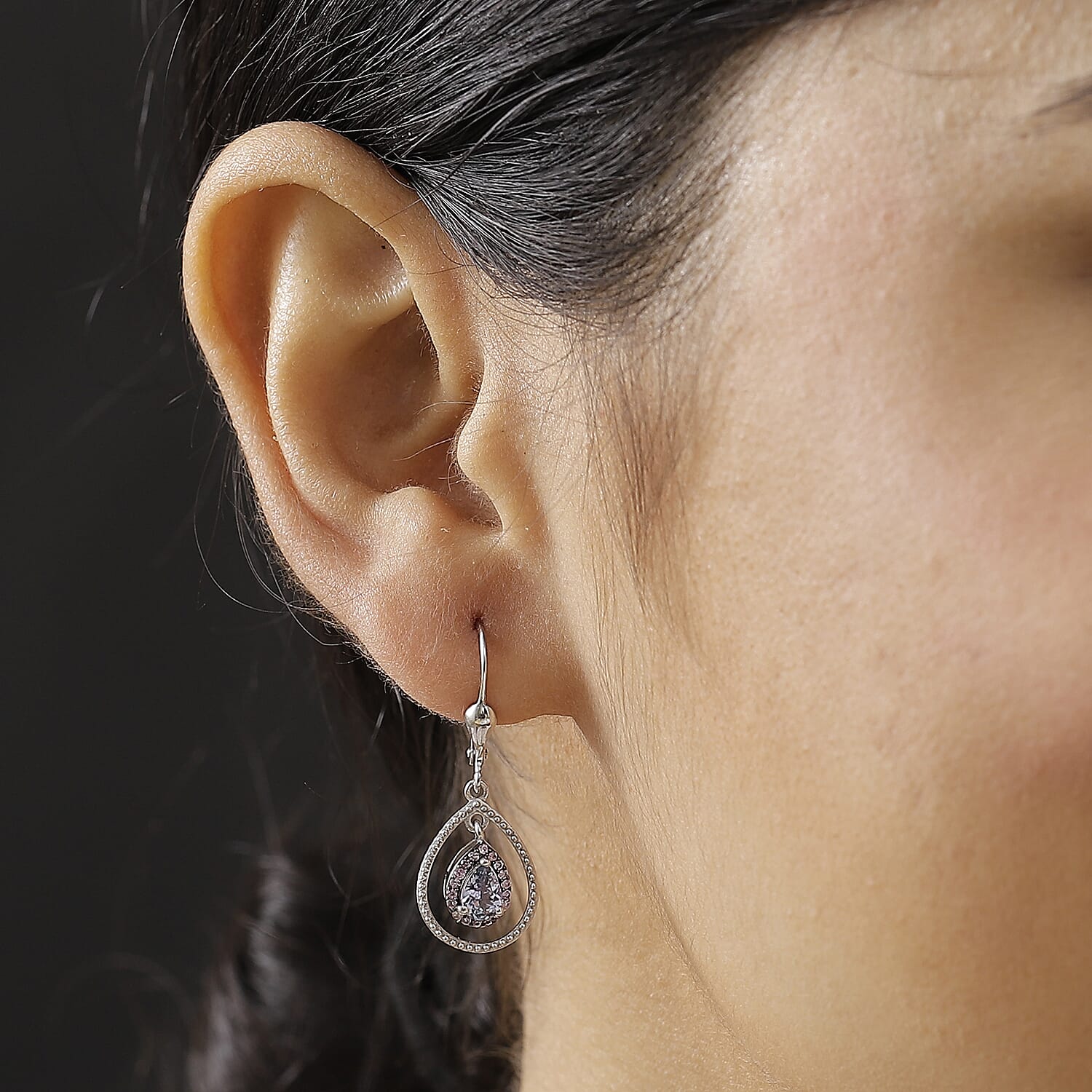 D'Joy Peacock Tanzanite and Madagascar Pink Sapphire 2.15 ctw Raindrop Earrings in Rhodium Over Sterling Silver