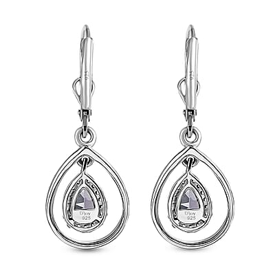 D'Joy Peacock Tanzanite and Madagascar Pink Sapphire 2.15 ctw Raindrop Earrings in Rhodium Over Sterling Silver