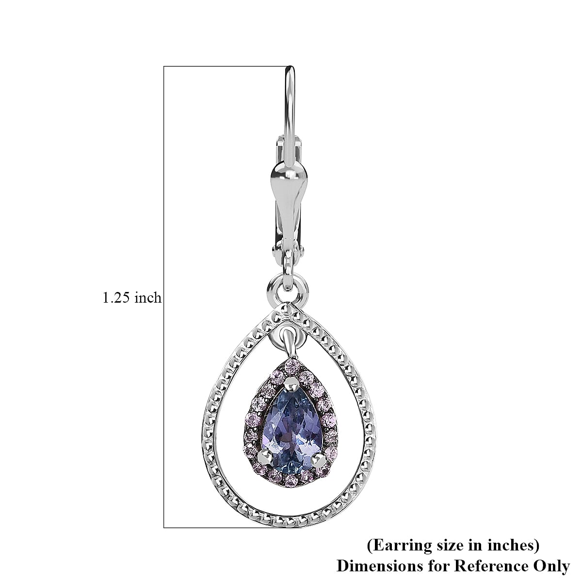 D'Joy Peacock Tanzanite and Madagascar Pink Sapphire 2.15 ctw Raindrop Earrings in Rhodium Over Sterling Silver