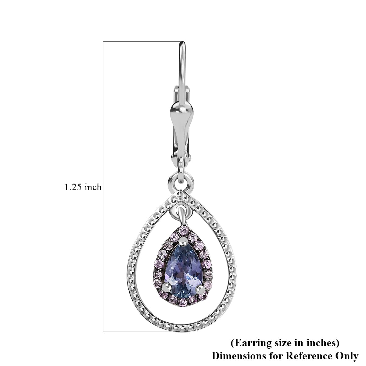D'Joy Peacock Tanzanite and Madagascar Pink Sapphire 2.15 ctw Raindrop Earrings in Rhodium Over Sterling Silver image number 5