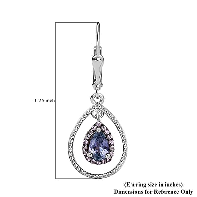 D'Joy Peacock Tanzanite and Madagascar Pink Sapphire 2.15 ctw Raindrop Earrings in Rhodium Over Sterling Silver