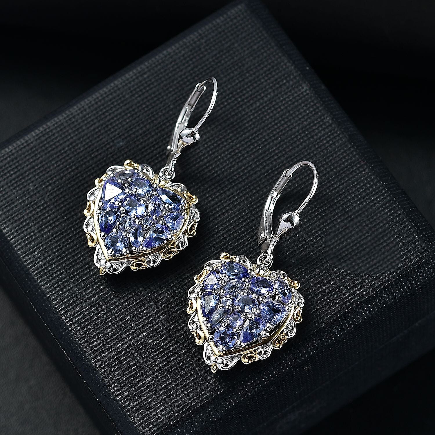D'Joy Tanzanite 4.15 ctw Heart Earrings in 18K Vermeil YG and Rhodium Over Sterling Silver