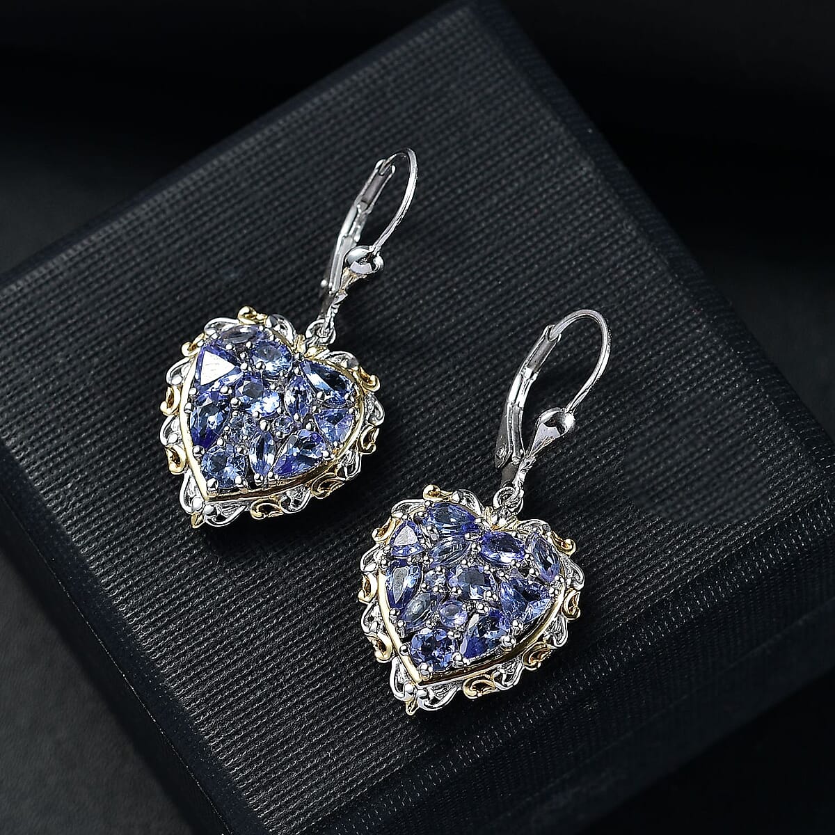 D'Joy Tanzanite 4.15 ctw Heart Earrings in 18K Vermeil YG and Rhodium Over Sterling Silver image number 1