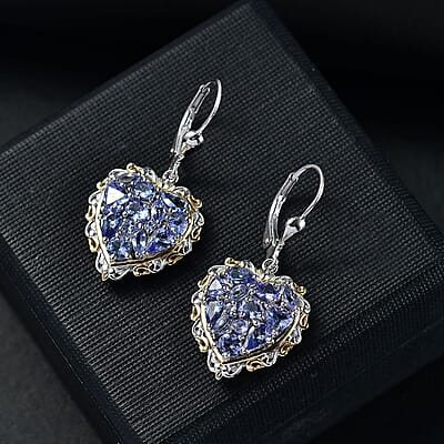 D'Joy Tanzanite 4.15 ctw Heart Earrings in 18K Vermeil YG and Rhodium Over Sterling Silver