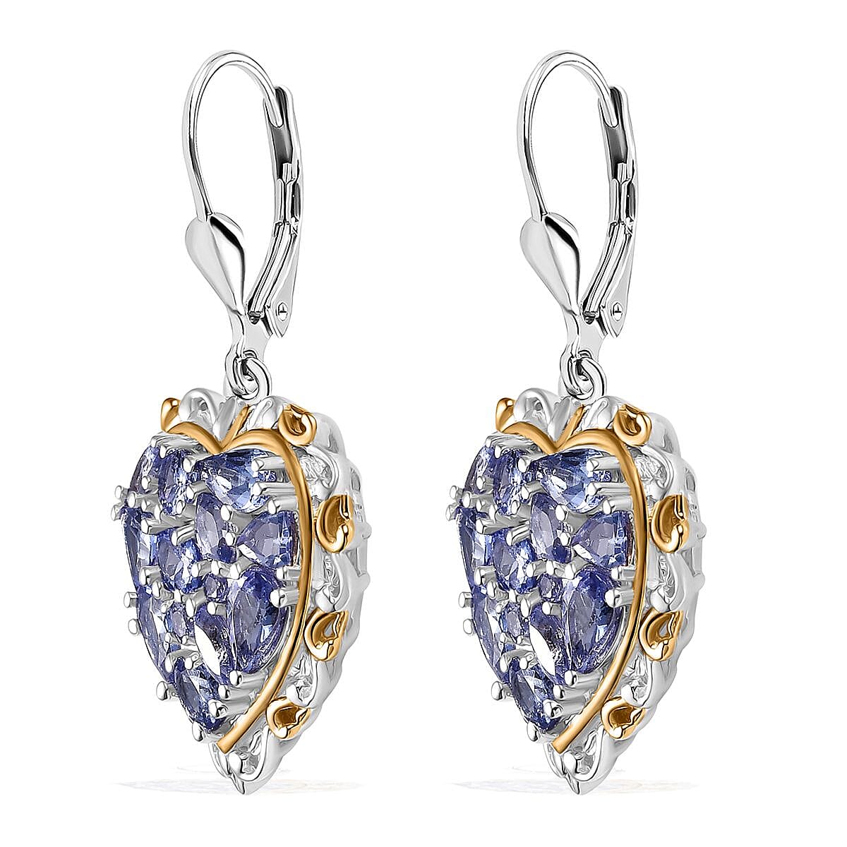 D'Joy Tanzanite 4.15 ctw Heart Earrings in 18K Vermeil YG and Rhodium Over Sterling Silver