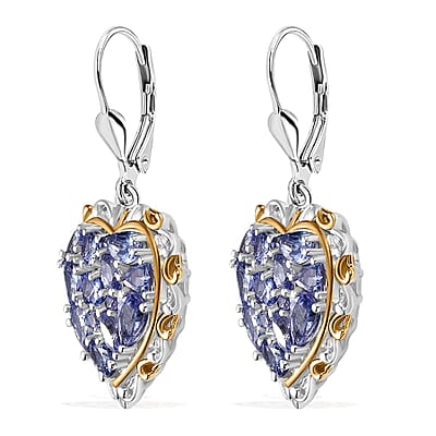 D'Joy Tanzanite 4.15 ctw Heart Earrings in 18K Vermeil YG and Rhodium Over Sterling Silver