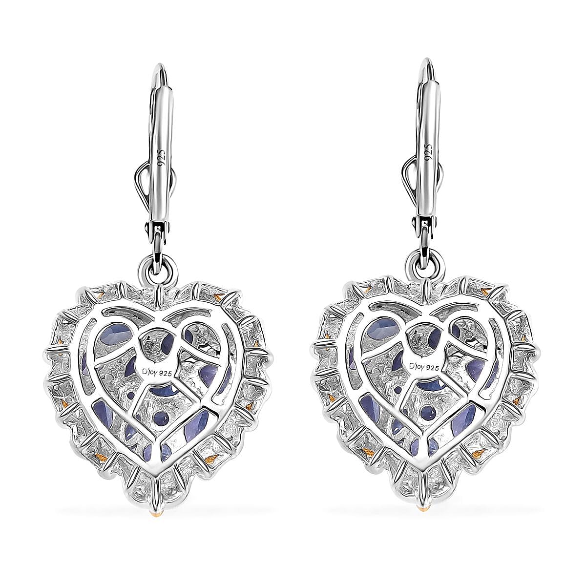 D'Joy Tanzanite 4.15 ctw Heart Earrings in 18K Vermeil YG and Rhodium Over Sterling Silver