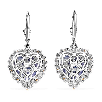 D'Joy Tanzanite 4.15 ctw Heart Earrings in 18K Vermeil YG and Rhodium Over Sterling Silver