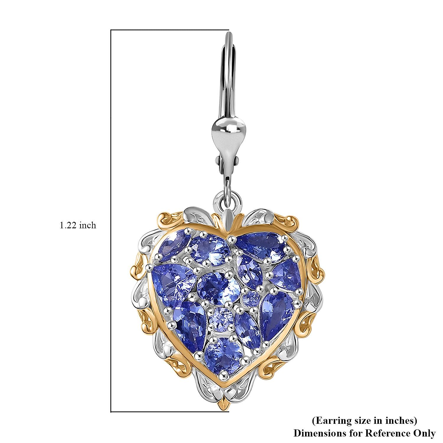 D'Joy Tanzanite 4.15 ctw Heart Earrings in 18K Vermeil YG and Rhodium Over Sterling Silver