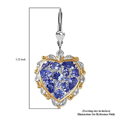 D'Joy Tanzanite 4.15 ctw Heart Earrings in 18K Vermeil YG and Rhodium Over Sterling Silver