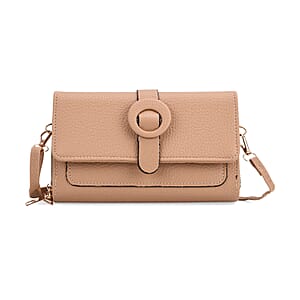 Khaki Solid Faux Leather Crossbody Wallet with Shoulder Strap
