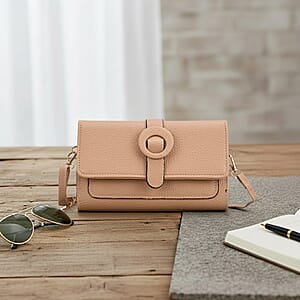 Khaki Solid Faux Leather Crossbody Wallet with Shoulder Strap