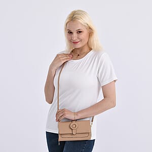 Khaki Solid Faux Leather Crossbody Wallet with Shoulder Strap