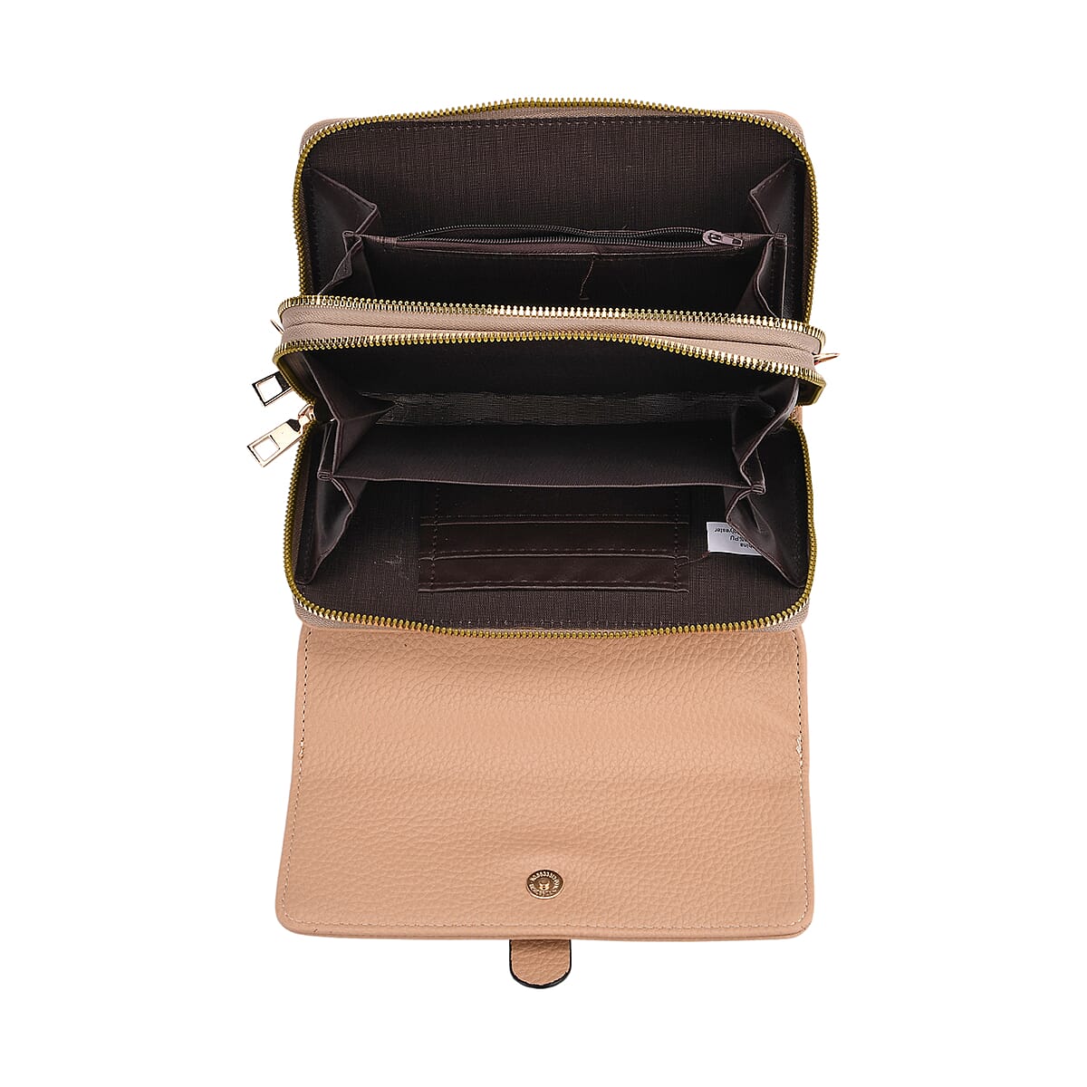 Khaki Solid Faux Leather Crossbody Wallet with Shoulder Strap image number 5