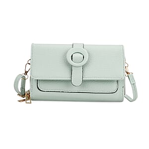 Mint Green Solid Faux Leather Crossbody Wallet with Shoulder Strap