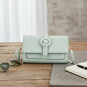 Mint Green Solid Faux Leather Crossbody Wallet with Shoulder Strap