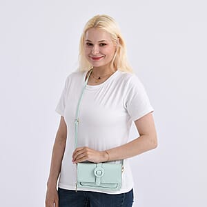 Mint Green Solid Faux Leather Crossbody Wallet with Shoulder Strap