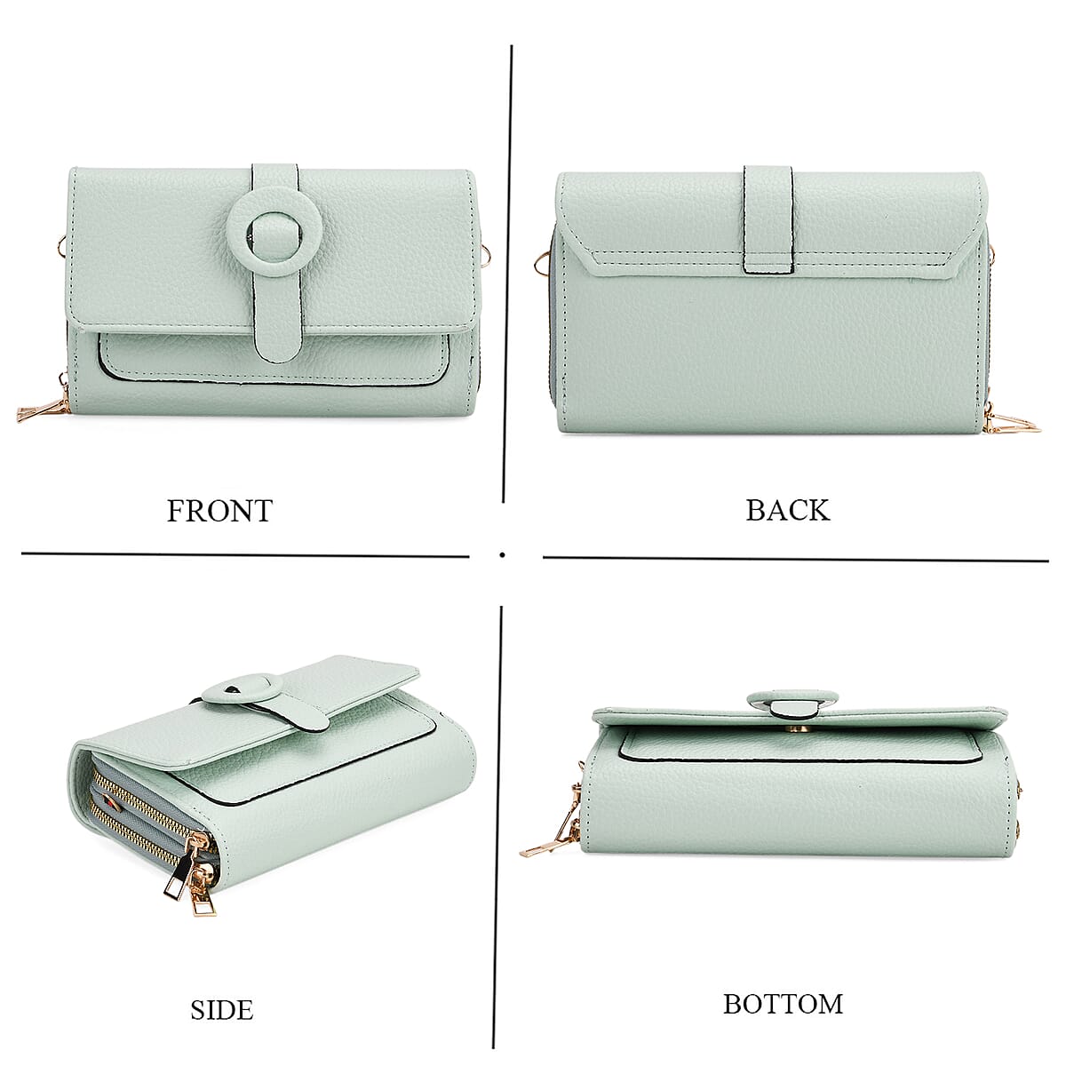 Mint Green Solid Faux Leather Crossbody Wallet with Shoulder Strap image number 4