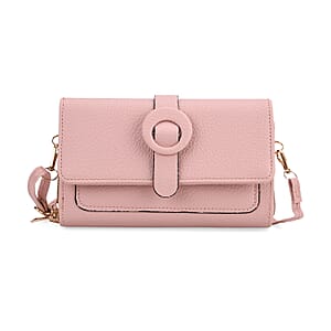 Pink Solid Faux Leather Crossbody Wallet with Shoulder Strap
