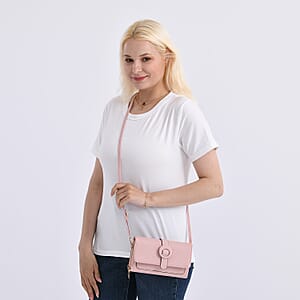 Pink Solid Faux Leather Crossbody Wallet with Shoulder Strap