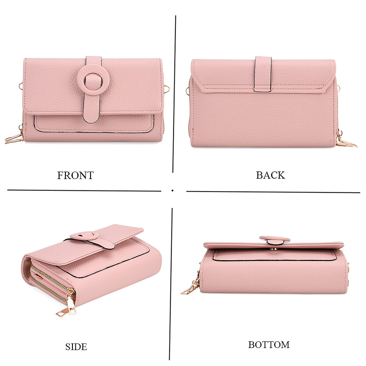 Pink Solid Faux Leather Crossbody Wallet with Shoulder Strap image number 4
