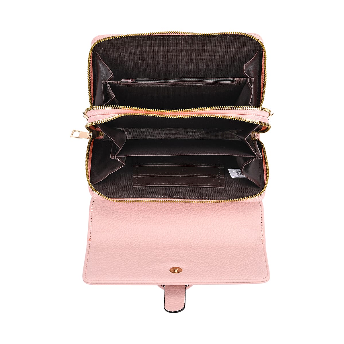 Pink Solid Faux Leather Crossbody Wallet with Shoulder Strap image number 5