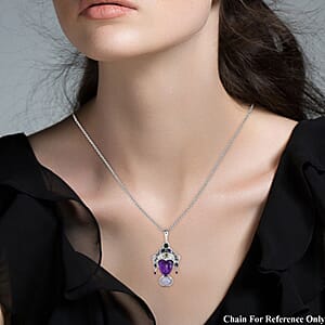 Sajen Silver African Amethyst Carved and Multi Gemstone 28.85 ctw Pendant without Chain in Sterling Silver