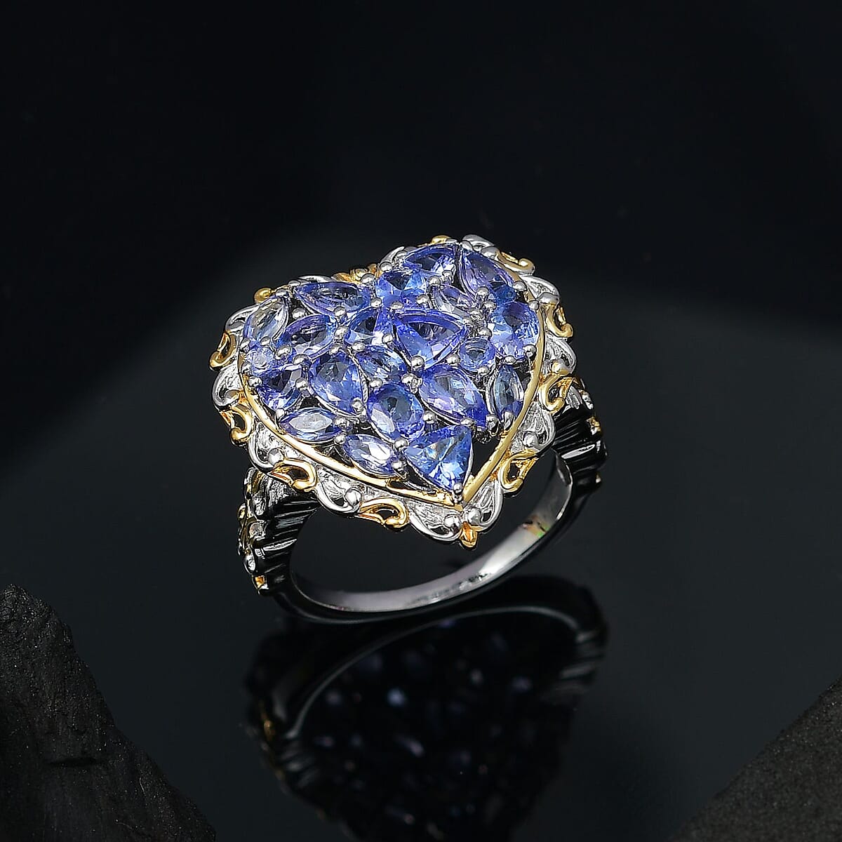Tanzanite Ring in 18K Vermeil YG and Rhodium Over Sterling Silver (Size 10.0) 3.30 ctw image number 1