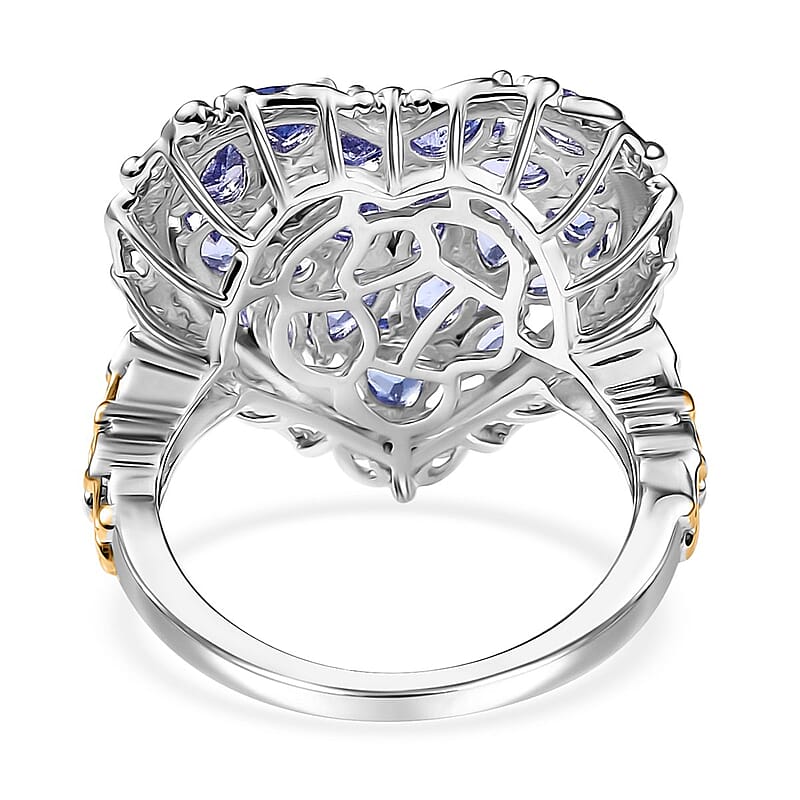 D'Joy Tanzanite 3.30 ctw Heart Ring in 18K Vermeil Yellow Gold and Rhodium Over Sterling Silver (Size 10.0)