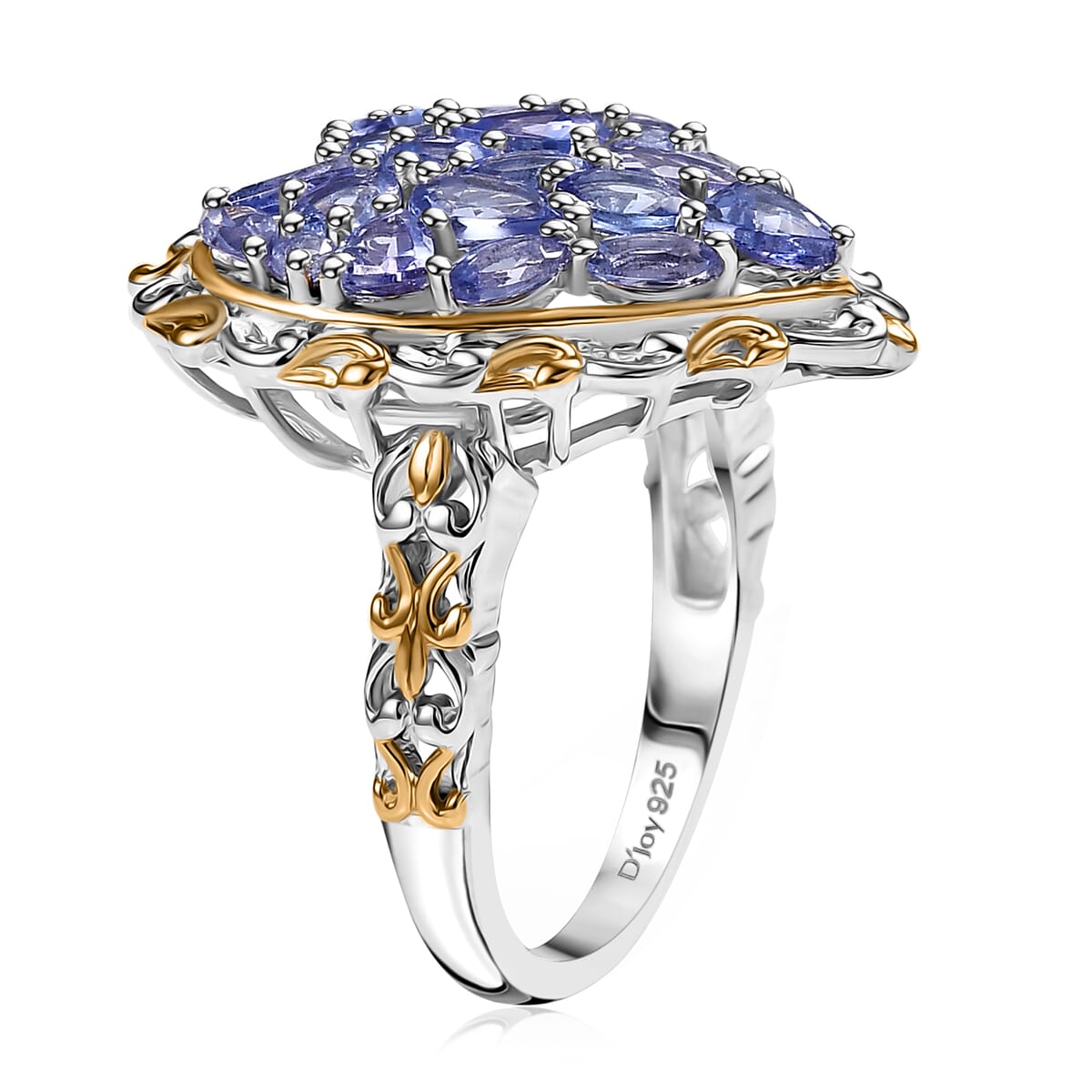 D'Joy Tanzanite 3.30 ctw Heart Ring in 18K Vermeil YG and Rhodium Over Sterling Silver (Size 7.0) image number 3