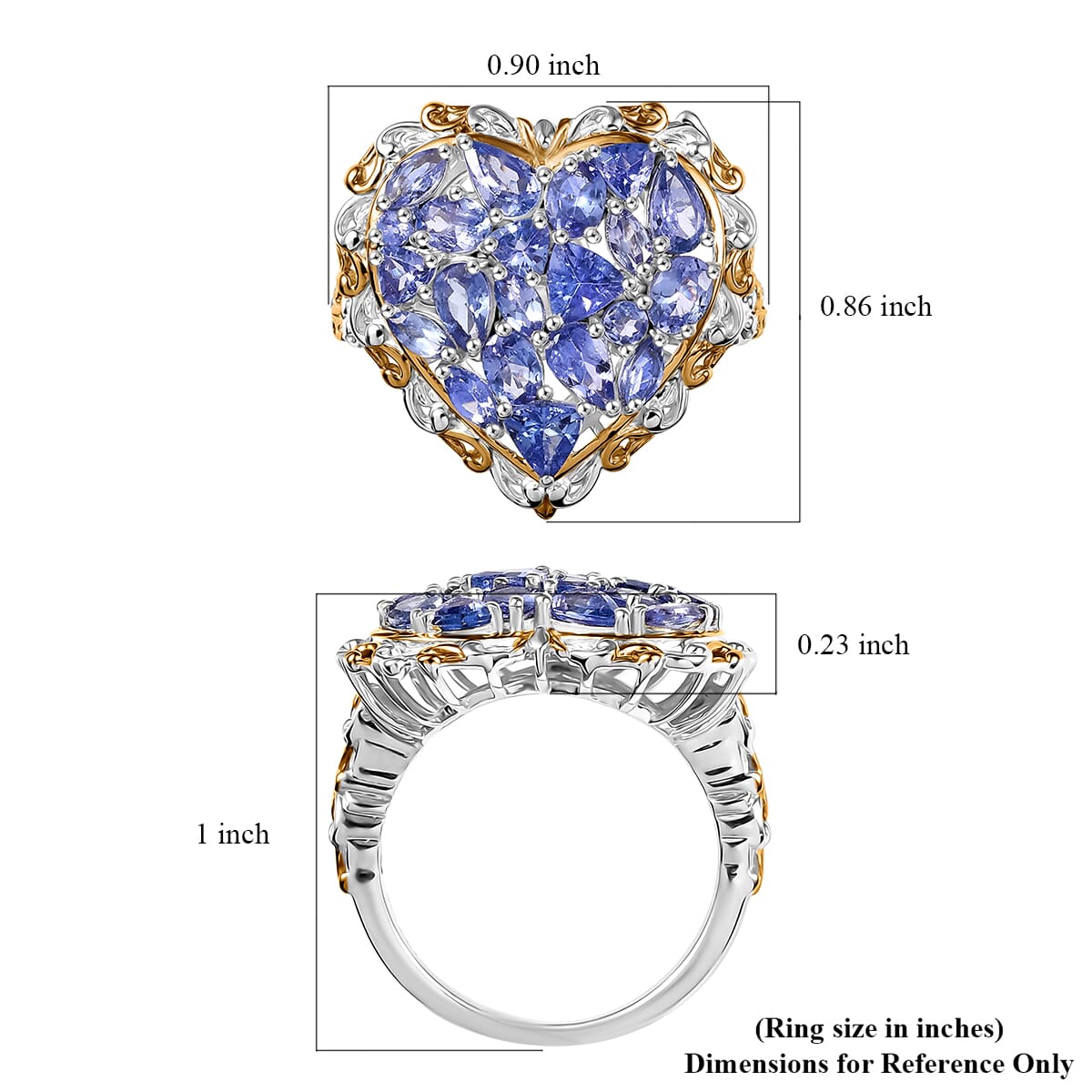 D'Joy Tanzanite 3.30 ctw Heart Ring in 18K Vermeil YG and Rhodium Over Sterling Silver (Size 7.0) image number 5