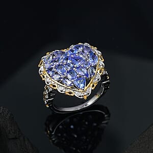 D'Joy Tanzanite 3.30 ctw Heart Ring in 18K Vermeil Yellow Gold and Rhodium Over Sterling Silver (Size 8.0)