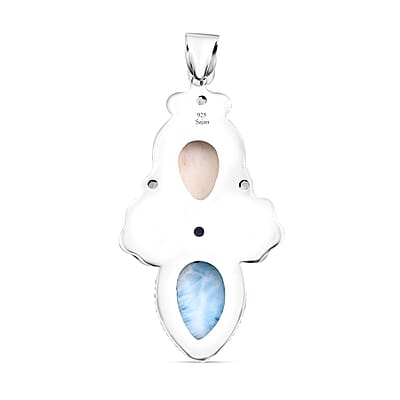 Sajen Silver Carved Bone and Multi Gemstone 30.40 ctw Pendant without Chain in Sterling Silver