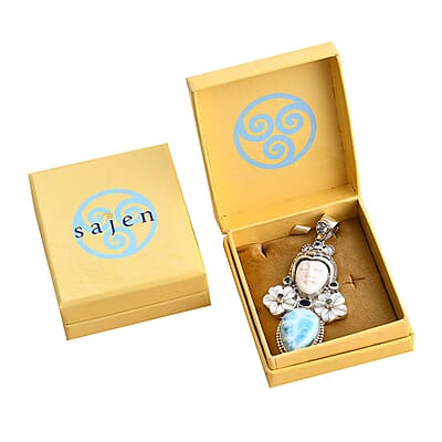 Sajen Silver Carved Bone and Multi Gemstone 30.40 ctw Pendant without Chain in Sterling Silver