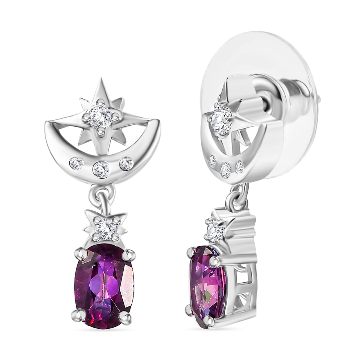 D'Joy Crimson Mystic Topaz and White Zircon 2.35 ctw Moon Star Earrings in Rhodium Over Sterling Silver image number 0