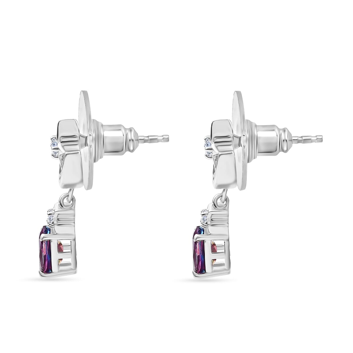 D'Joy Crimson Mystic Topaz and White Zircon 2.35 ctw Moon Star Earrings in Rhodium Over Sterling Silver image number 3