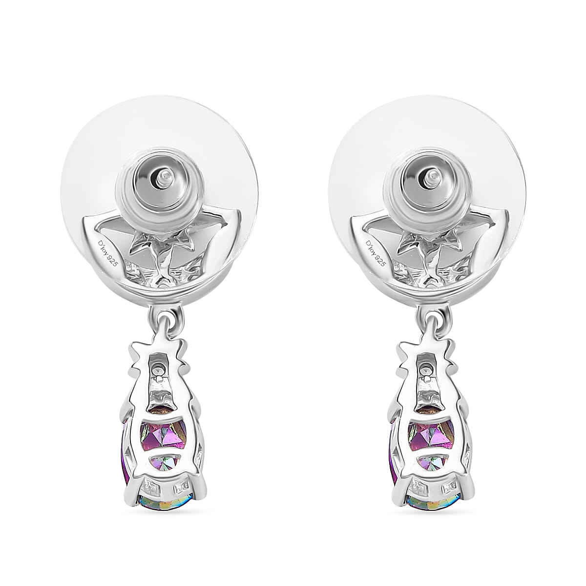 D'Joy Crimson Mystic Topaz and White Zircon 2.35 ctw Moon Star Earrings in Rhodium Over Sterling Silver