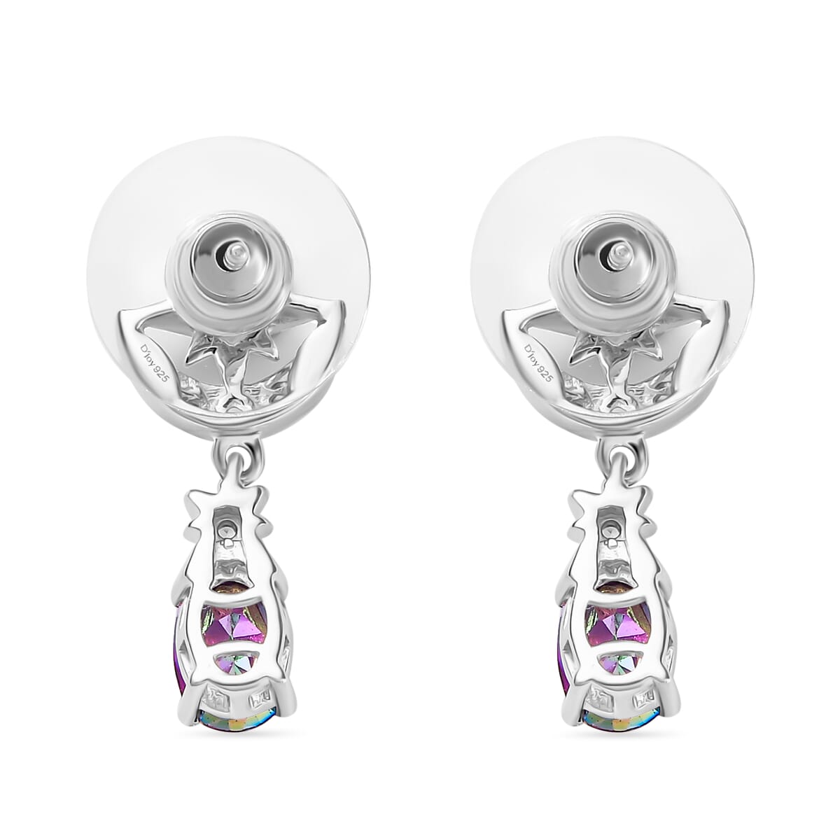 D'Joy Crimson Mystic Topaz and White Zircon 2.35 ctw Moon Star Earrings in Rhodium Over Sterling Silver image number 4